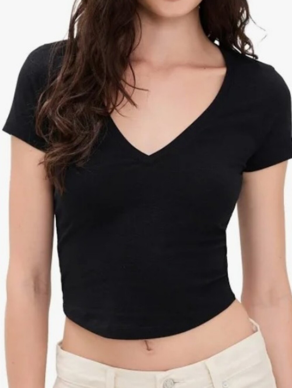 James Perse V Neck Cropped Tee Size 0 Black